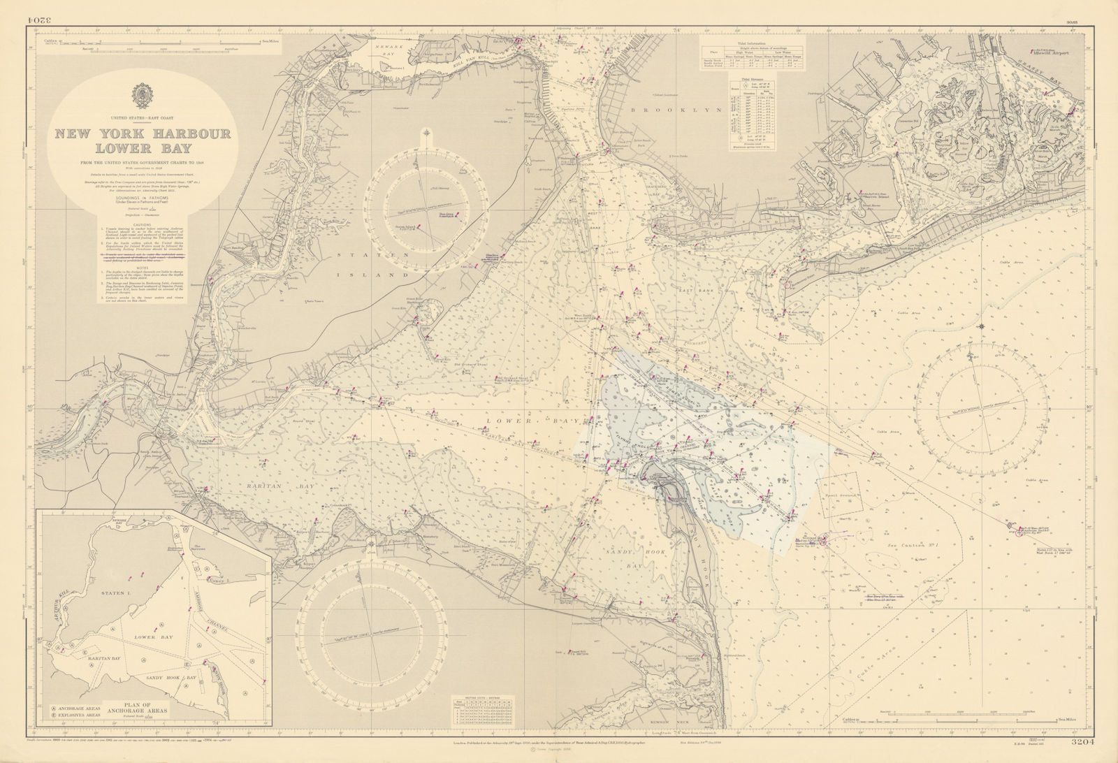 New York Harbour - Lower Bay. Admiralty chart 1965 (1950) old vintage map